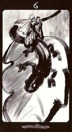 Младший Аркан «Шестерка жезлов» галереи «Галерея «Черно-белая версия Таро Заповедного леса»»