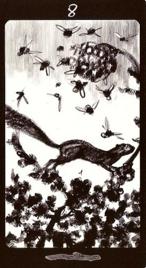 Младший Аркан «Восьмерка жезлов» галереи «Галерея «Черно-белая версия Таро Заповедного леса»»