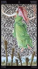 Младший Аркан «Шестерка жезлов» галереи «Галерея «Золотое Таро Боттичелли (англ. Golden Botticelli Tarot)»»