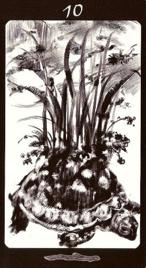 Младший Аркан «Десятка жезлов» галереи «Галерея «Черно-белая версия Таро Заповедного леса»»