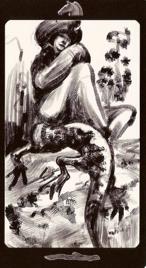 Младший Аркан «Рыцарь жезлов» галереи «Галерея «Черно-белая версия Таро Заповедного леса»»