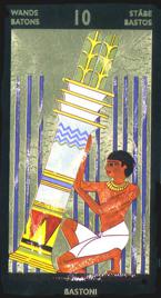 Младший Аркан «Десятка жезлов» галереи «Галерея «Таро Нефертари (англ. Nefertaris Tarot)»»